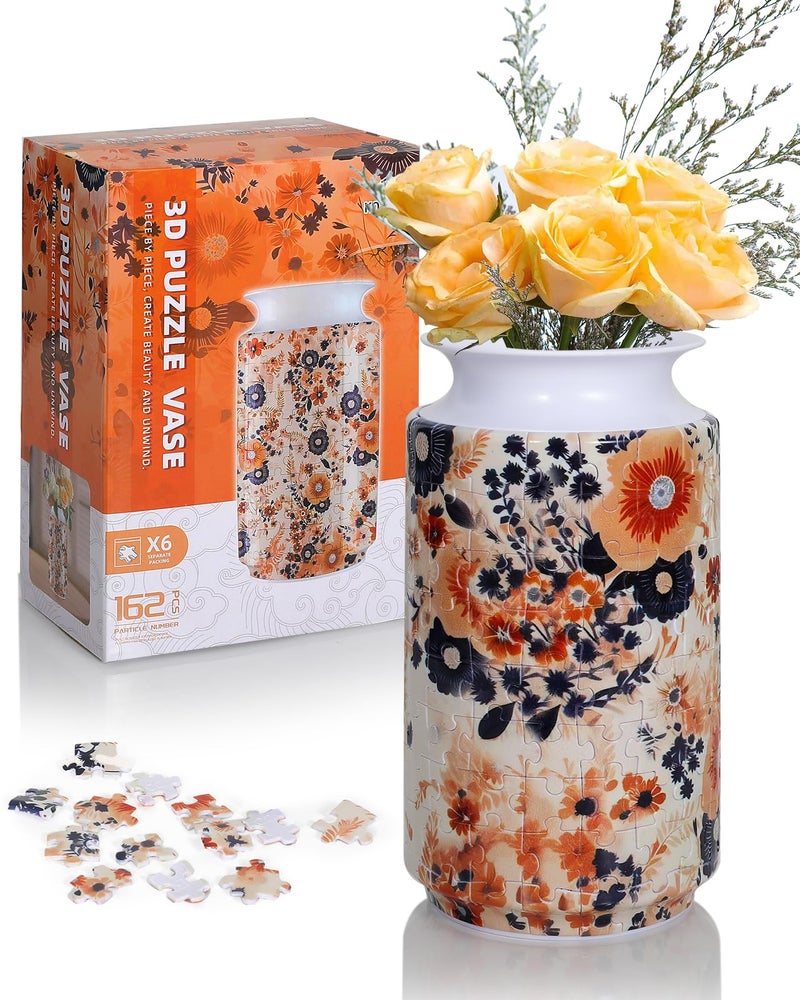 KOSTBAR 3D Puzzle Vase 162 Pieces 3D Puzzles for Adults with Flowers Unique Arts and Crafts for Adults Unique Housewarning Gifts for Women Puzzle Vase for Home and Office Decor Amber Whisper - Image 3