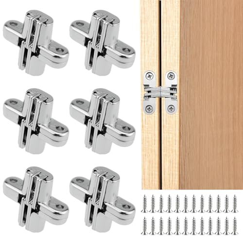 MILYARD 1-3/4" Hidden Hinges for Cabinet Doors – 180 Degree Invisible Cross Swing Hinges with Screws, Zinc Alloy Concealed Frameless Cabinet Hardware for Folding Door, Cupboard & Wooden Box (6Pcs) - Image 1
