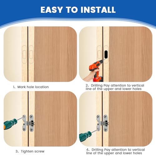 MILYARD 1-3/4" Hidden Hinges for Cabinet Doors – 180 Degree Invisible Cross Swing Hinges with Screws, Zinc Alloy Concealed Frameless Cabinet Hardware for Folding Door, Cupboard & Wooden Box (6Pcs) - Image 4