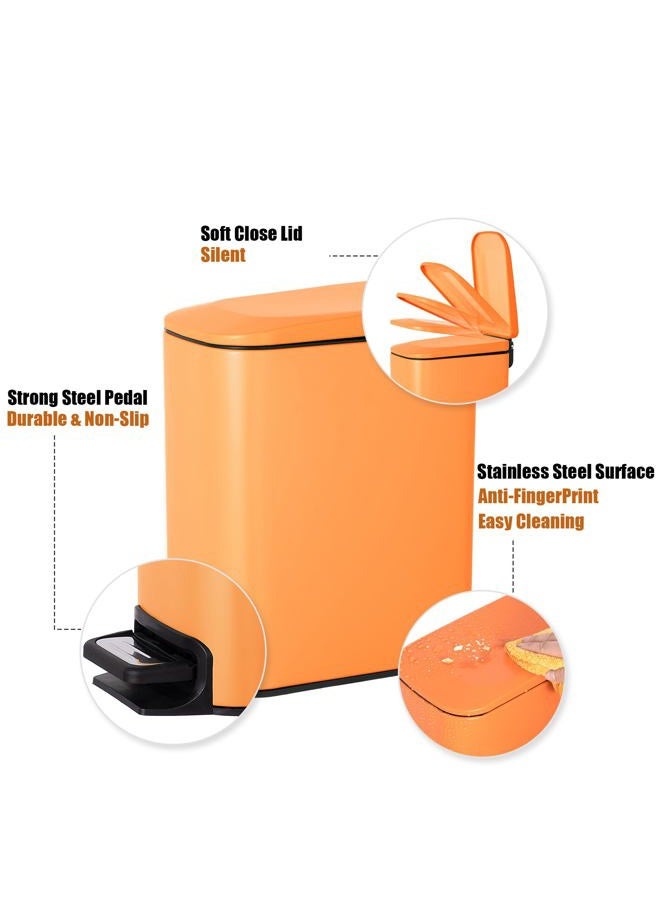 Cesun Small Bathroom Trash Can with Lid Soft Close, Step Pedal, 6 Liter / 1.6 Gallon Stainless Steel Garbage Can with Removable Inner Bucket, Anti-Fingerprint Finish (Matt Orange) - Image 3