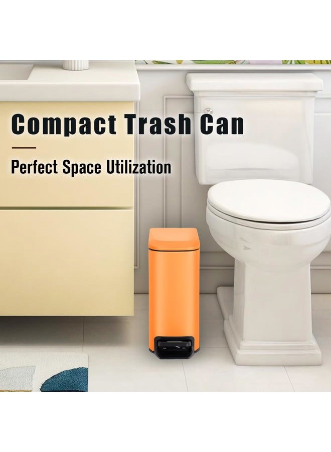 Cesun Small Bathroom Trash Can with Lid Soft Close, Step Pedal, 6 Liter / 1.6 Gallon Stainless Steel Garbage Can with Removable Inner Bucket, Anti-Fingerprint Finish (Matt Orange) - Image 2