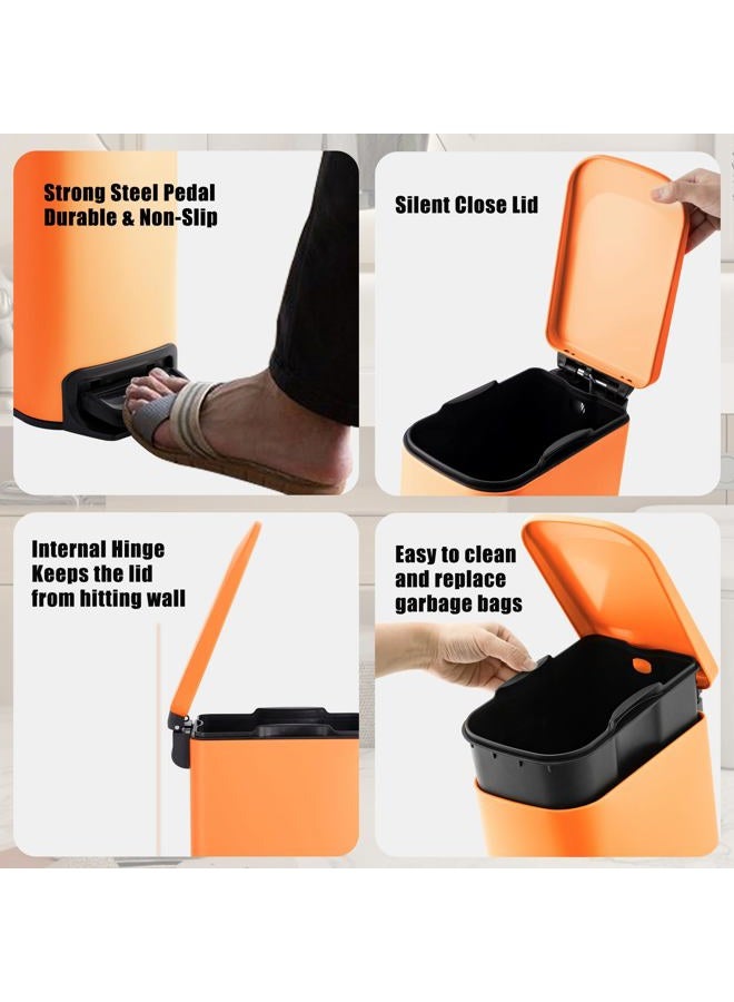 Cesun Small Bathroom Trash Can with Lid Soft Close, Step Pedal, 6 Liter / 1.6 Gallon Stainless Steel Garbage Can with Removable Inner Bucket, Anti-Fingerprint Finish (Matt Orange) - Image 5