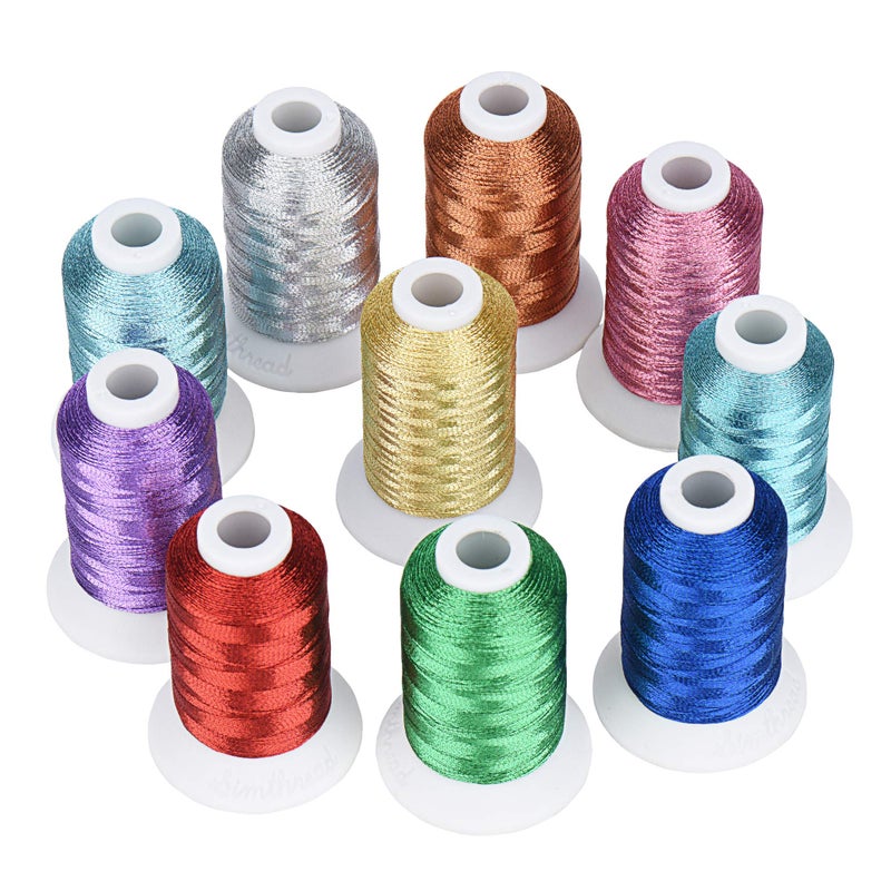 Simthread 10 Essential Colors Metallic Embroidery Machine Thread Kit 500M550Y for Computerized Embroidery and Decorative Sewing  Essential 1