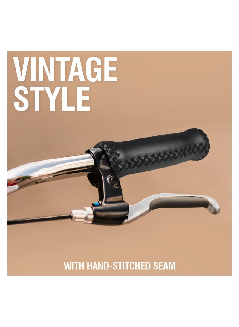 SOLARAE Cruiser Bike Handlebar Grips, Anti-Slip & Comfortable Black Vinyl Leather Grips in 13.5cm with Hand-Stitched Seam for 22.2mm (7/8") Beach Cruiser Bicycle Handlebar for Woman & Man - Image 2