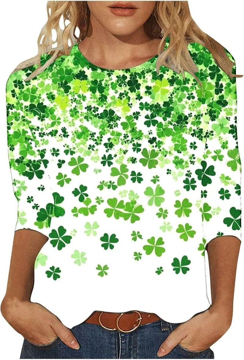 Vircreate Womens 3/4 Sleeve Crew Neck T-Shirts St. Patrick's Day Spring Shirts Love Heart Graphic tee Tops (XL,ST Multicolor)