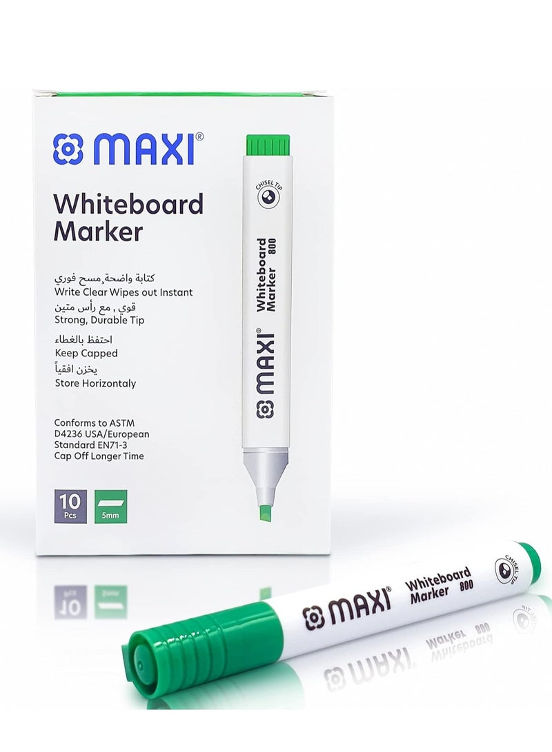 Maxi 10-Piece Dy Erase White Board Markers Chisel Tip Green Ink 