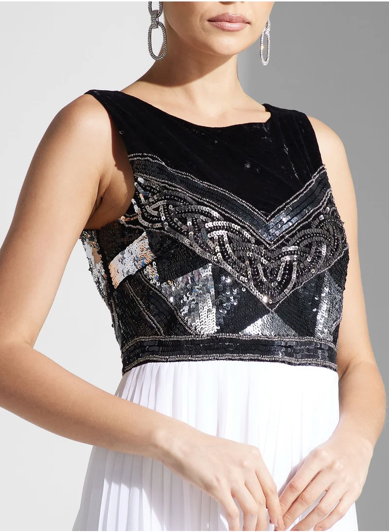 Namshi x Dima Color Block Embroidered Dress With Pleats