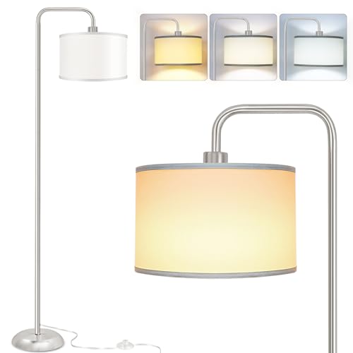 PARTPHONER [Upgraded] LED Floor Lamp for Living Room, 3 Color Temperature Floor Lamp with Foot Switch Modern Standing Lamp Tall Pole Floor Reading Lamp for Bedroom Study Room, Bulb Included Silver (One Shade) - Image 1