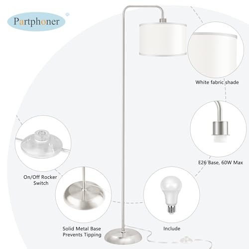 PARTPHONER [Upgraded] LED Floor Lamp for Living Room, 3 Color Temperature Floor Lamp with Foot Switch Modern Standing Lamp Tall Pole Floor Reading Lamp for Bedroom Study Room, Bulb Included Silver (One Shade) - Image 5