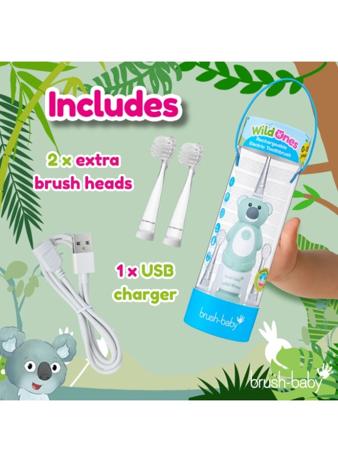 برش بيبي فرشاة أسنان كهربائية للأطفال من وايلد وانز كوالا – شعيرات ناعمة، وضعان للتنظيف، مؤقت مدمج، شحن USB، مقاومة للماء – للأعمار من 0 إلى 10 سنوات - Image 4