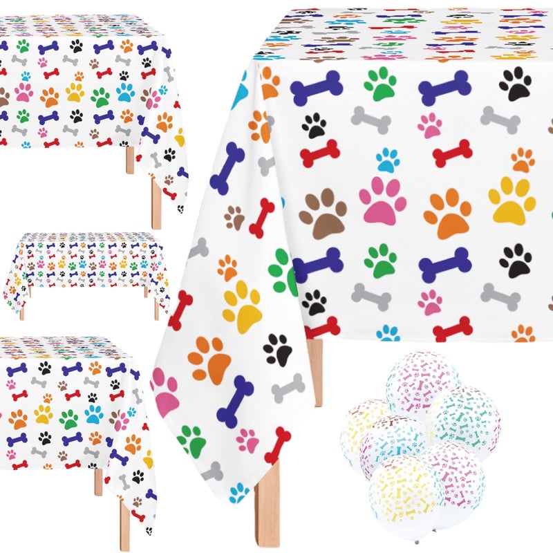غطاء طاولة بلاستيكي مستطيل بموضوع عيد ميلاد الكلاب من أوجامي 54 × 108 بوصة 4 عبوات تشمل 20 بالون متعدد الألوان