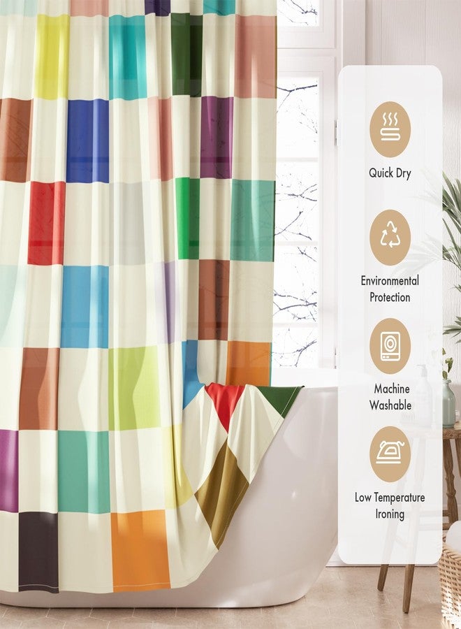 AmazerBath Colorful Checkered Shower Curtain, 72x72 Washable Cloth Modern Geometric Shower Curtains for Bathroom, Fabric Cute Kids Shower Curtain Set & 12 Hooks, Rustic RV Camper Dorm Shower Curtain - Image 3