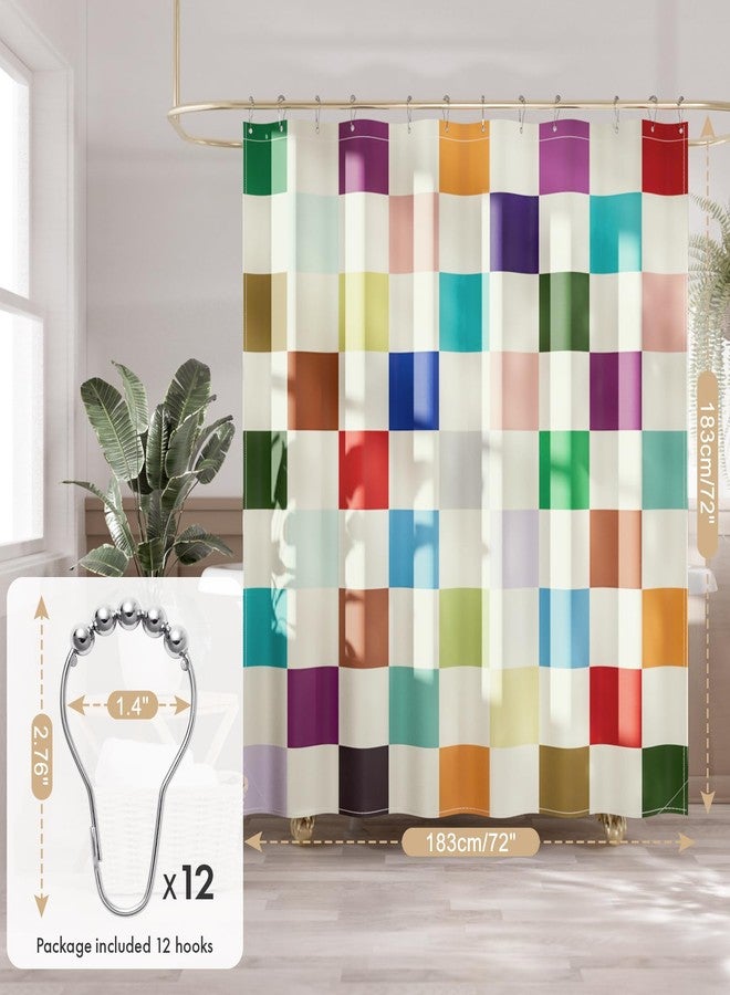 AmazerBath Colorful Checkered Shower Curtain, 72x72 Washable Cloth Modern Geometric Shower Curtains for Bathroom, Fabric Cute Kids Shower Curtain Set & 12 Hooks, Rustic RV Camper Dorm Shower Curtain - Image 4