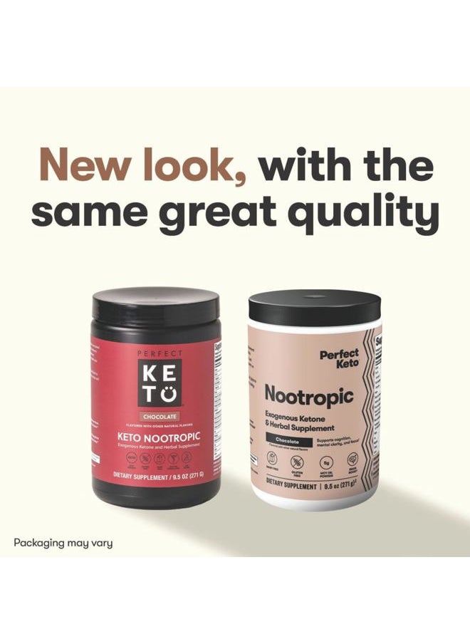 Perfect Keto Nootropic Brain Support, Caffeine Free Focus and Energy Supplement with Alpha Lipoic Acid, L Theanine, Ginkgo Biloba, Alpha GPC, MCT's, Collagen, Ketones, Chocolate Drink Mix, 15 Servings  - Image 3