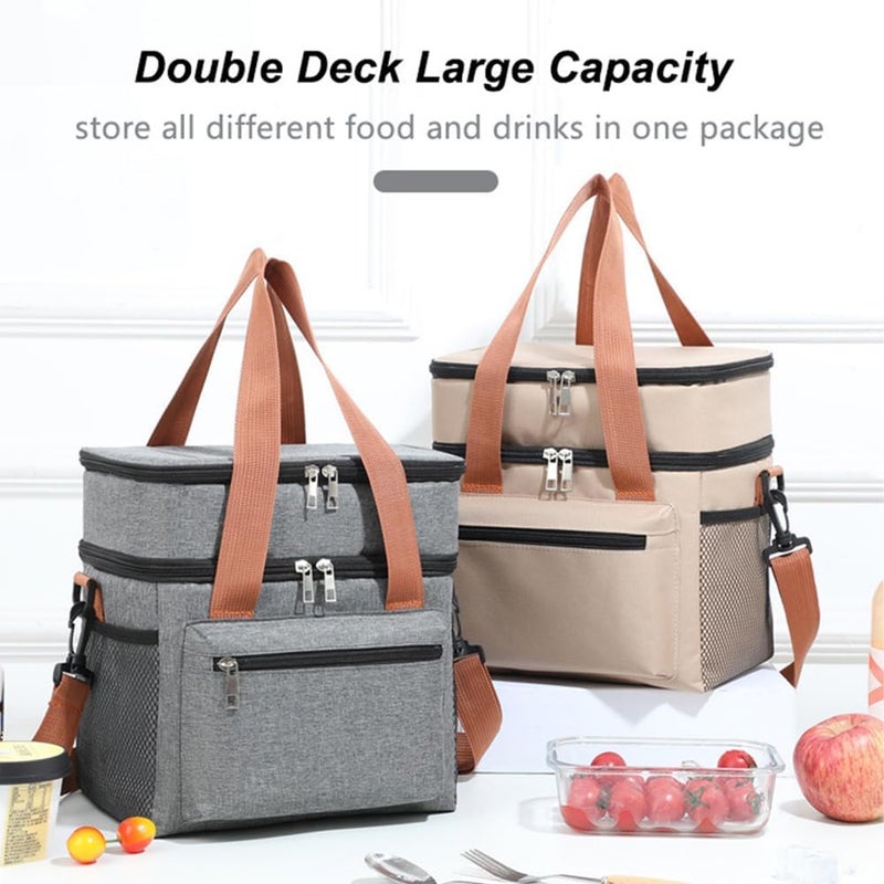 IraXpro Double Layer Insulated Lunch Bag, Portable Cooler Tote Bag for Men Women Adult, Leak and Waterproof, Double Deck Cooler Lunch Box Bag, for Office,Picnic (Blue) - Image 2