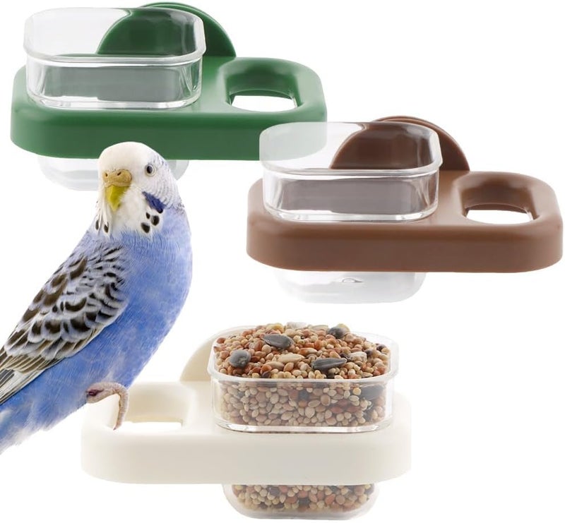 KASTWAVE Multi-market varied design options 3 Pack Bird Cage Feeders with Perch, Portable Plastic Feeding Dish Bowls for Parakeets, Budgies, Cockatiels, Lovebirds, and Small Birds, Detachable Bird Food and Water Feeder Cups (Square) Home & professional compatible - Image 1
