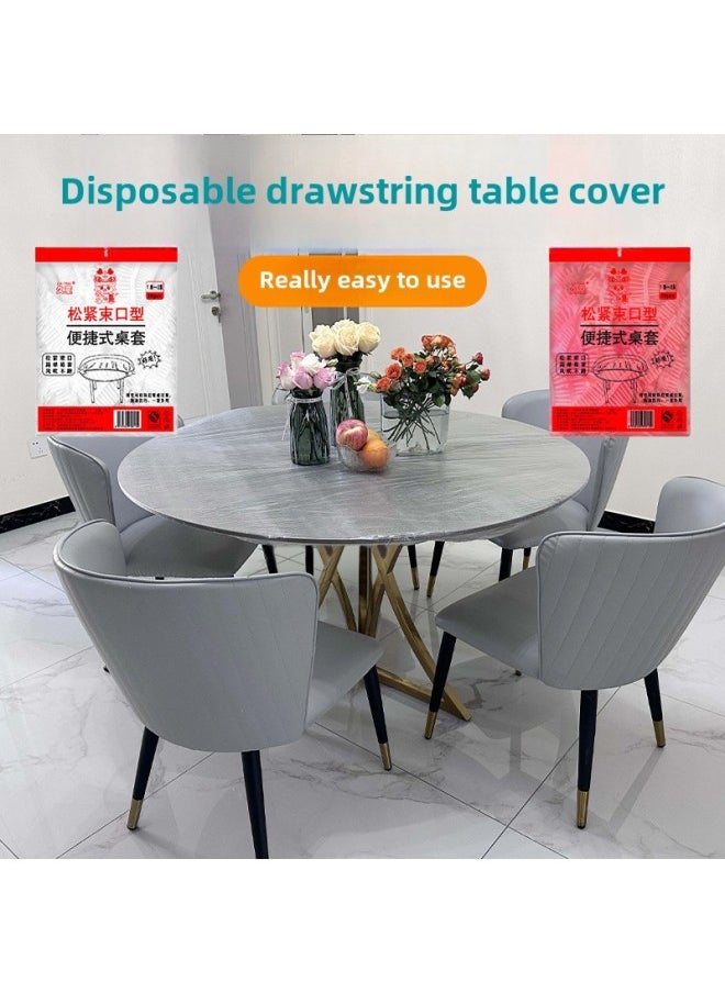 Generic - Disposable Drawstring Tablecloth Elastic Mouth Table Cover Thickened Transparent Tablecloth Waterproof Oil-proof Disposable Tablecloth Drawstring-Color:Transparent Natural Color (10 PCs/bag)-Specifications:Applicable Round Table Diameter 2 M/square Table Length Widened ≤ 2.9 M - Image 1
