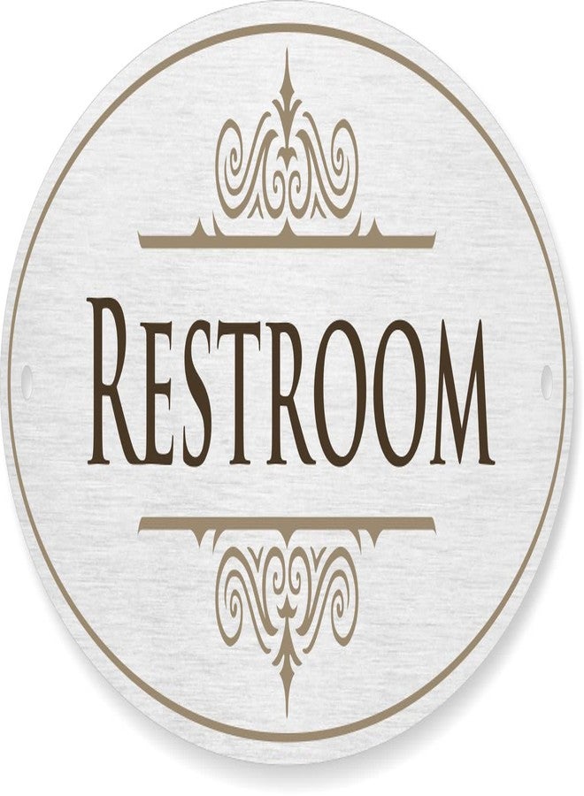 SmartSign Designer Restroom Sign for Door, 3M Adhesive Backing & Pre-Drilled Holes, 3.5 x 8 inch, Vintage Decor Unisex Bathroom Sign, Matte Finish, 32 mil Anodized Aluminum, Made in USA - Image 1