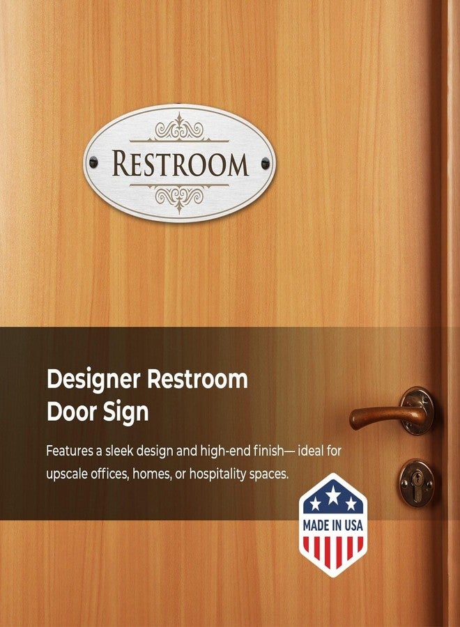 SmartSign Designer Restroom Sign for Door, 3M Adhesive Backing & Pre-Drilled Holes, 3.5 x 8 inch, Vintage Decor Unisex Bathroom Sign, Matte Finish, 32 mil Anodized Aluminum, Made in USA - Image 2