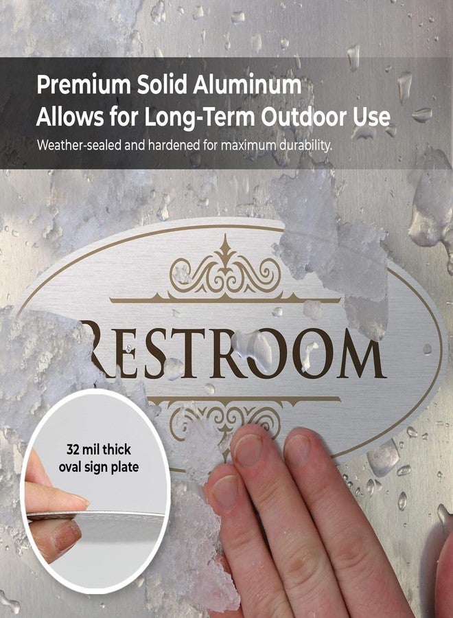 SmartSign Designer Restroom Sign for Door, 3M Adhesive Backing & Pre-Drilled Holes, 3.5 x 8 inch, Vintage Decor Unisex Bathroom Sign, Matte Finish, 32 mil Anodized Aluminum, Made in USA - Image 3