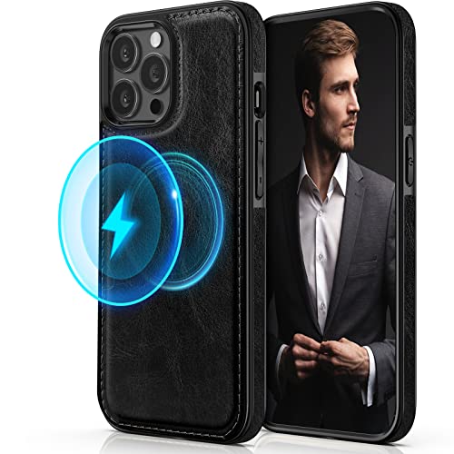 LOHASIC Designed for iPhone 14 Pro Case, Business Leather Classy Magnetic Back Cover Shockproof Protective Compatible with Mag-Safe Phone Cases for iPhone 14 Pro 6.1 inch 2022 - Black - Image 1