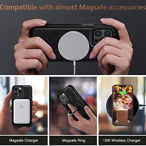 LOHASIC Designed for iPhone 14 Pro Case, Business Leather Classy Magnetic Back Cover Shockproof Protective Compatible with Mag-Safe Phone Cases for iPhone 14 Pro 6.1 inch 2022 - Black - Image 4