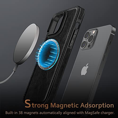 LOHASIC Designed for iPhone 14 Pro Case, Business Leather Classy Magnetic Back Cover Shockproof Protective Compatible with Mag-Safe Phone Cases for iPhone 14 Pro 6.1 inch 2022 - Black - Image 3