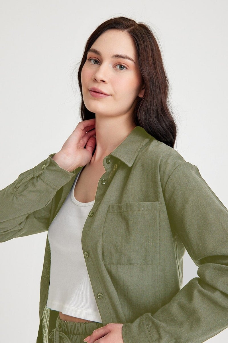 Barbora Linen Casual Two Piece Suit Pants Shirt LN21HAKIAH1  - Image 4