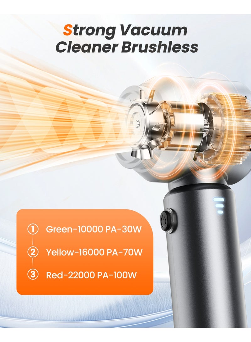 Kingone Car Vacuum Cleaner Cordless, 22000PA High Power Strong Suction Handheld Vacuum, 4 in1 Portable Compressed Air Duster, Rechargeable Mini Vacuum with 3 Speed Modes for Car, Home, Office - Image 2