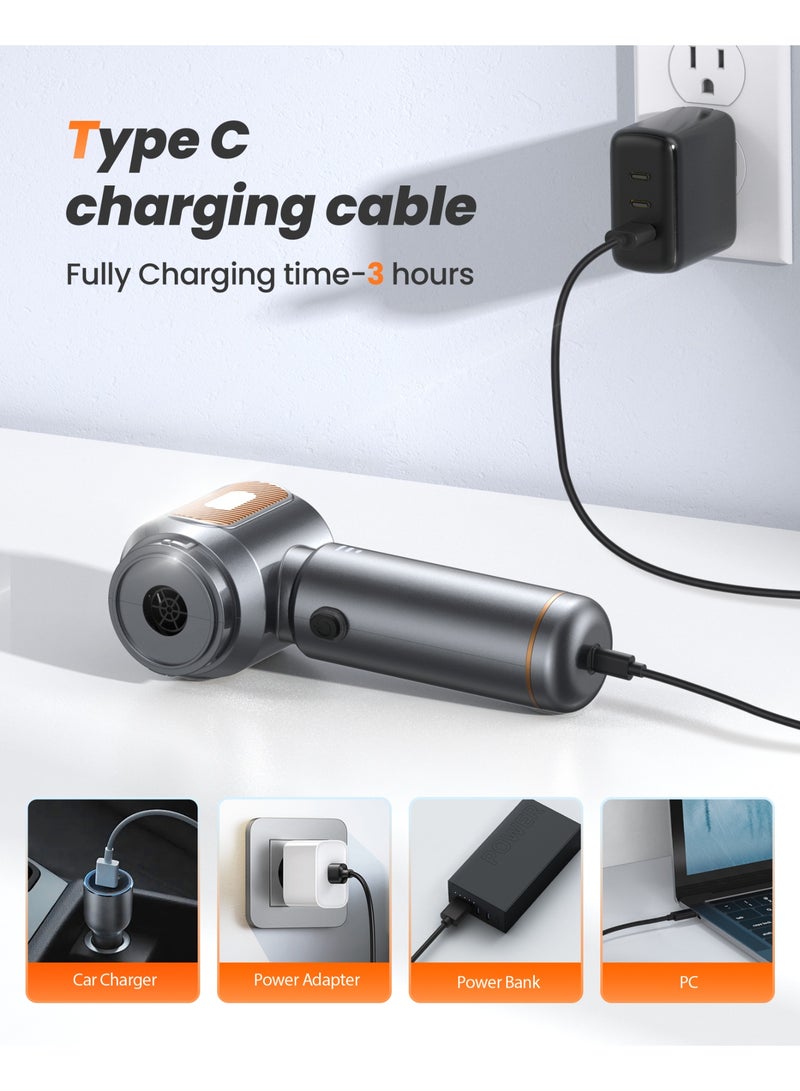 Kingone Car Vacuum Cleaner Cordless, 22000PA High Power Strong Suction Handheld Vacuum, 4 in1 Portable Compressed Air Duster, Rechargeable Mini Vacuum with 3 Speed Modes for Car, Home, Office - Image 5