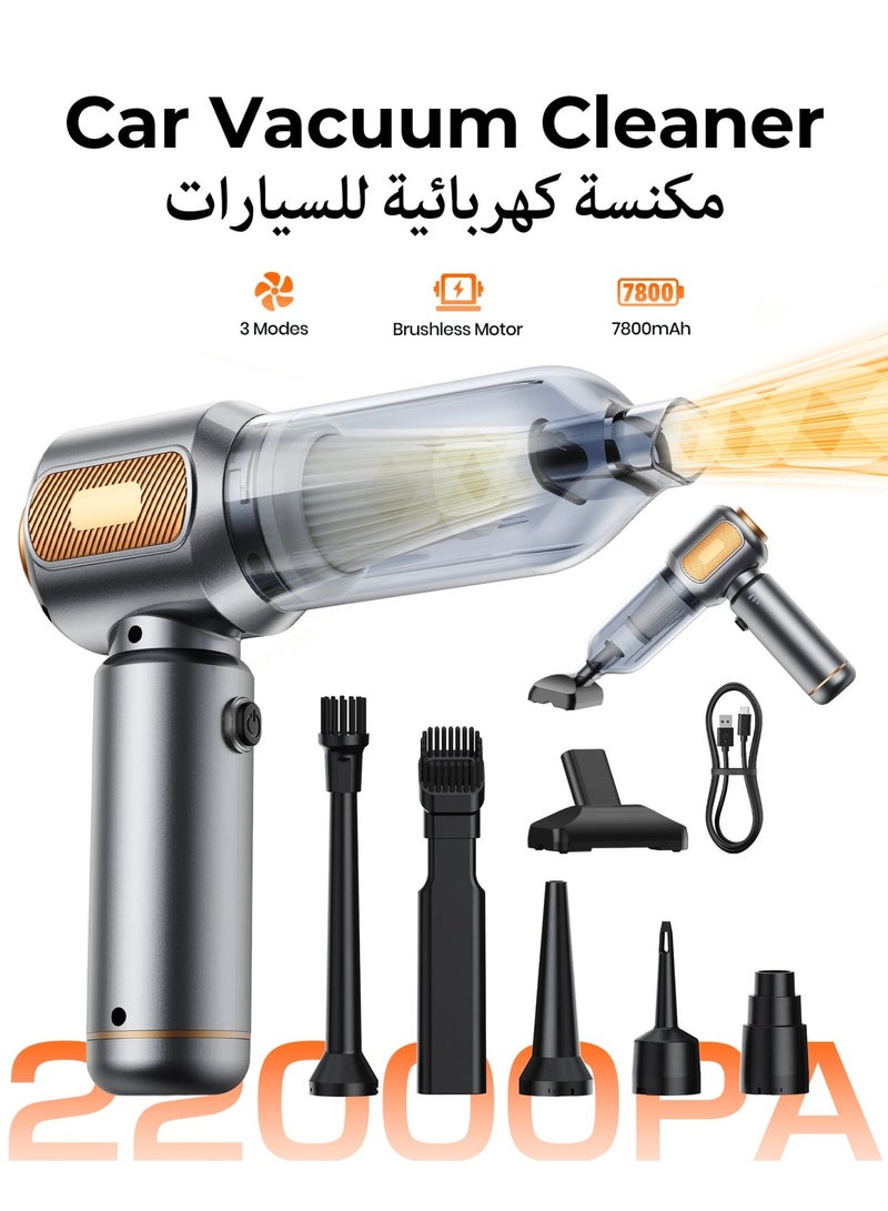 Kingone Car Vacuum Cleaner Cordless, 22000PA High Power Strong Suction Handheld Vacuum, 4 in1 Portable Compressed Air Duster, Rechargeable Mini Vacuum with 3 Speed Modes for Car, Home, Office - Image 1