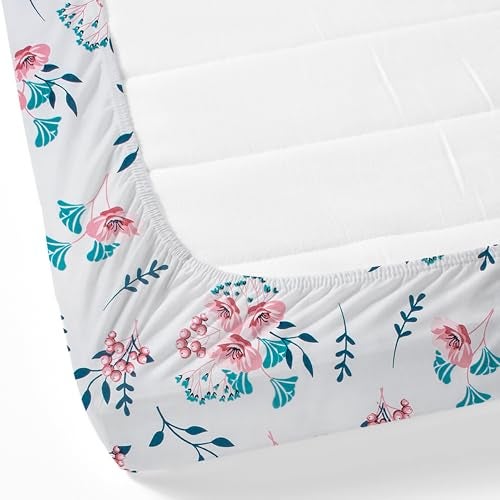 Wings Star Elastic Fitted Bedsheet | Cotton Bedsheet King Size Bed with 2 Pillow Covers 78X72- Fitted Sheet | Cotton Mattress Protector Bedsheet | Bedsheet for Double Bed - White Cheery Blossom - Image 5