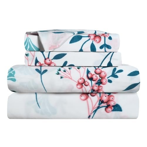 Wings Star Elastic Fitted Bedsheet | Cotton Bedsheet King Size Bed with 2 Pillow Covers 78X72- Fitted Sheet | Cotton Mattress Protector Bedsheet | Bedsheet for Double Bed - White Cheery Blossom - Image 3