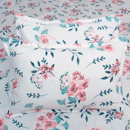 Wings Star Elastic Fitted Bedsheet | Cotton Bedsheet King Size Bed with 2 Pillow Covers 78X72- Fitted Sheet | Cotton Mattress Protector Bedsheet | Bedsheet for Double Bed - White Cheery Blossom - Image 2