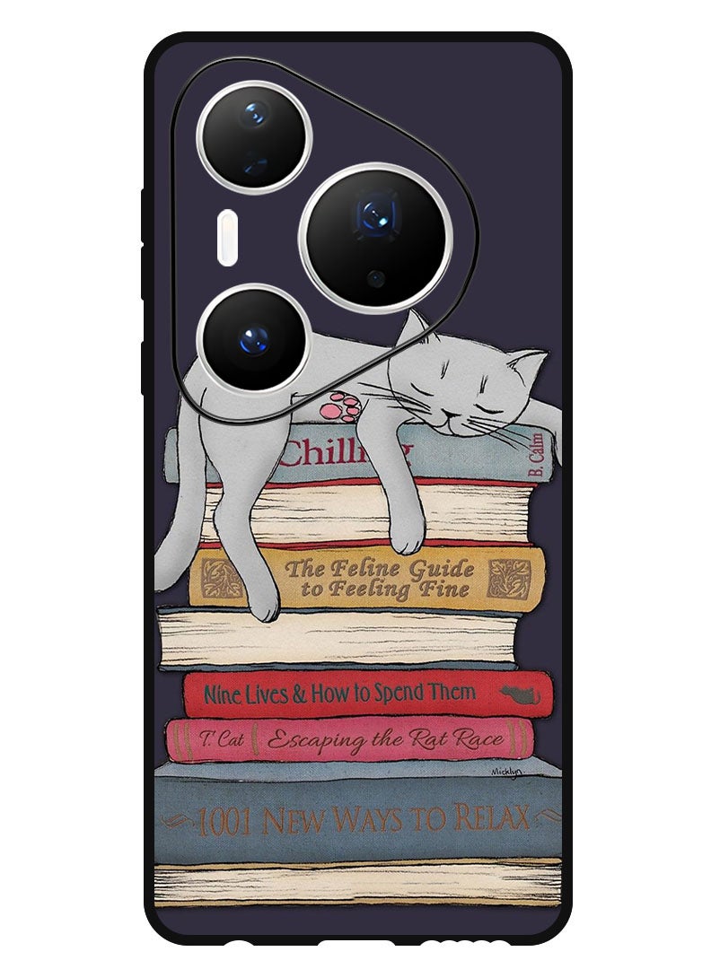 Theodor Case Compatible with Huawei Pura 80 Pro Plus 6.8 Inch Protection Shockproof Bumper Cover Cat With Books - Image 1