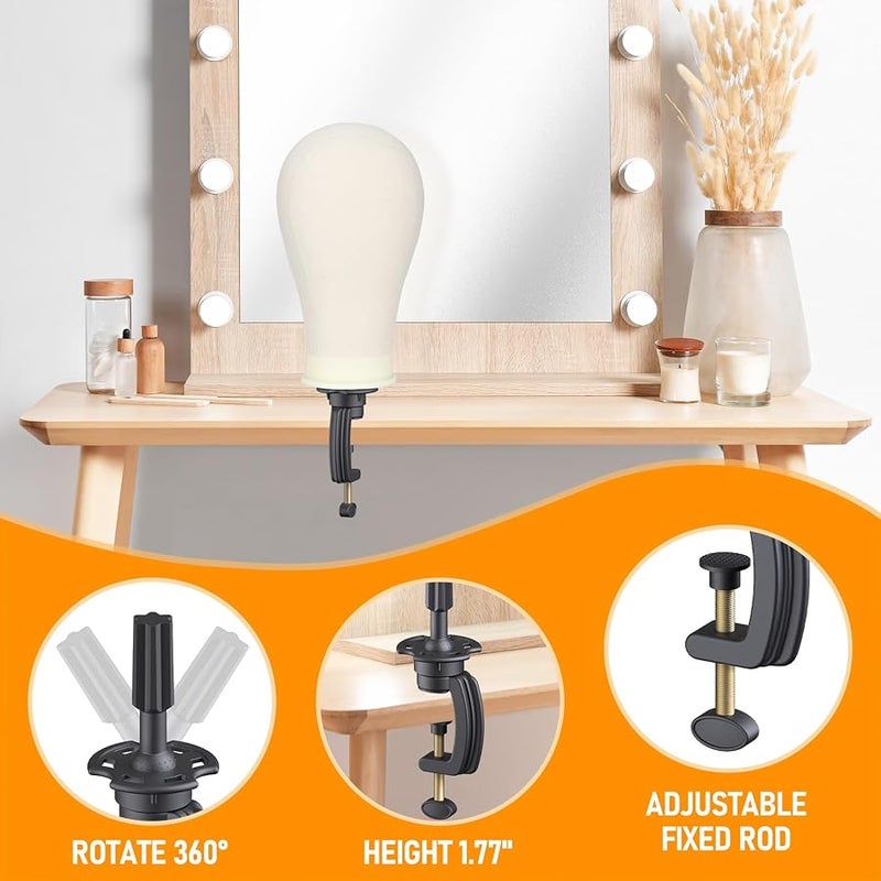 Hemndic Wig Stand with Head, Height Adjustable Wig Stand, Wig Head Stand with Mannequin Head with Extra Wig head Clamp Stand, Black - Image 3