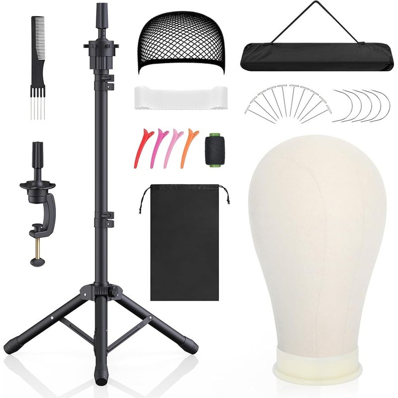 Hemndic Wig Stand with Head, Height Adjustable Wig Stand, Wig Head Stand with Mannequin Head with Extra Wig head Clamp Stand, Black - Image 1