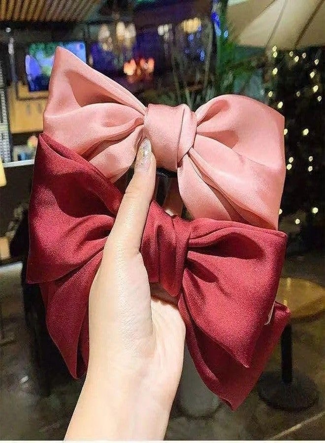 Radhya Accessories Plain Satin Barrette Bow Clip for Women Jumbo Bow Clip for Girls Back Clip for Women Hair Clip for Women Satin Hair Clips (1 pc) (Pink) - Image 3