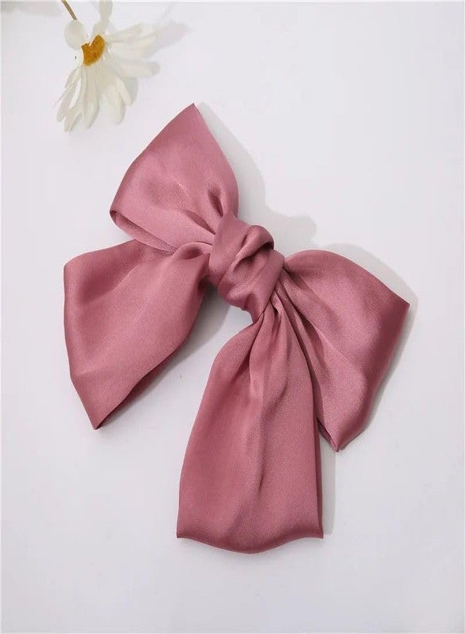 Radhya Accessories Plain Satin Barrette Bow Clip for Women Jumbo Bow Clip for Girls Back Clip for Women Hair Clip for Women Satin Hair Clips (1 pc) (Pink) - Image 1