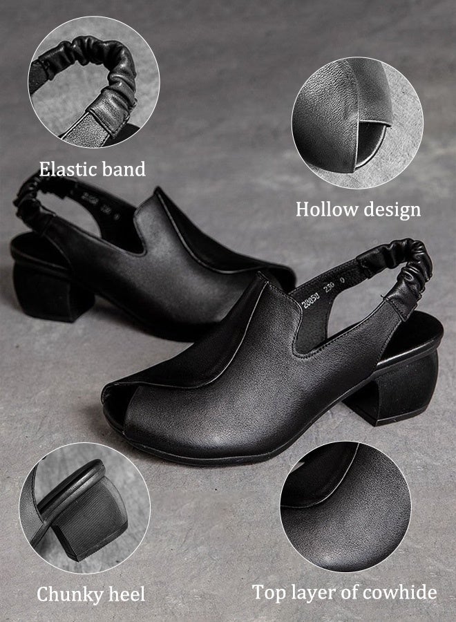 ساندالات نسائية ذات قواعد سميكة، بتصميم فتحات في حزام الكاحل مريح، مصنوعة من الجلد - Image 2