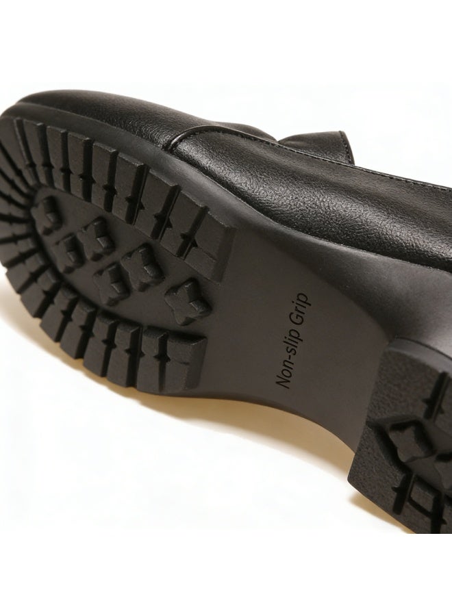 ساندالات نسائية ذات قواعد سميكة، بتصميم فتحات في حزام الكاحل مريح، مصنوعة من الجلد - Image 4