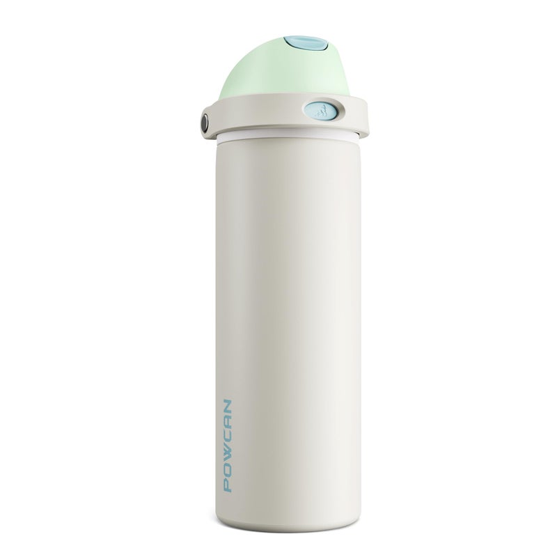 POWCAN 24 oz Steel Insulated Water Bottle: 2-in-1 Push-Button Spout & Flip Straw Lid, Leakproof, Cold 24 Hrs, Fits Car Cup Holder, Reusable Metal Sports Bottle for Travel, Gym, School (Icy Drift) - Image 1