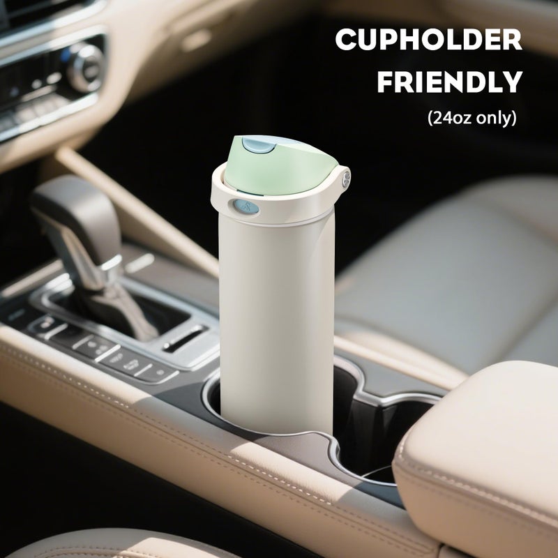 POWCAN 24 oz Steel Insulated Water Bottle: 2-in-1 Push-Button Spout & Flip Straw Lid, Leakproof, Cold 24 Hrs, Fits Car Cup Holder, Reusable Metal Sports Bottle for Travel, Gym, School (Icy Drift) - Image 5