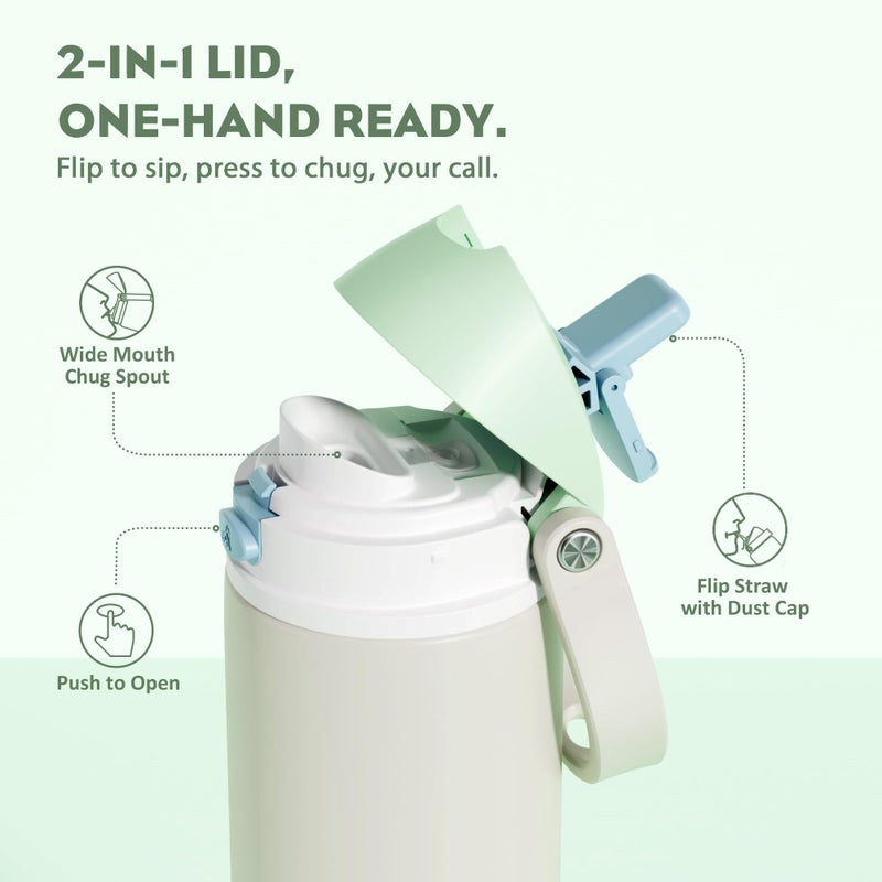POWCAN 24 oz Steel Insulated Water Bottle: 2-in-1 Push-Button Spout & Flip Straw Lid, Leakproof, Cold 24 Hrs, Fits Car Cup Holder, Reusable Metal Sports Bottle for Travel, Gym, School (Icy Drift) - Image 2
