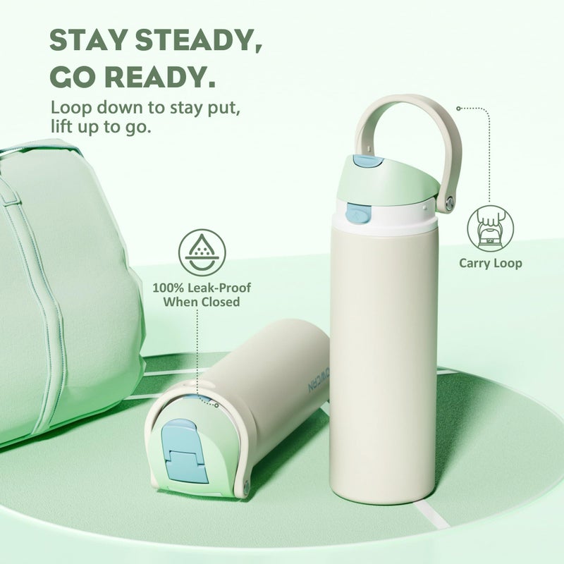 POWCAN 24 oz Steel Insulated Water Bottle: 2-in-1 Push-Button Spout & Flip Straw Lid, Leakproof, Cold 24 Hrs, Fits Car Cup Holder, Reusable Metal Sports Bottle for Travel, Gym, School (Icy Drift) - Image 4