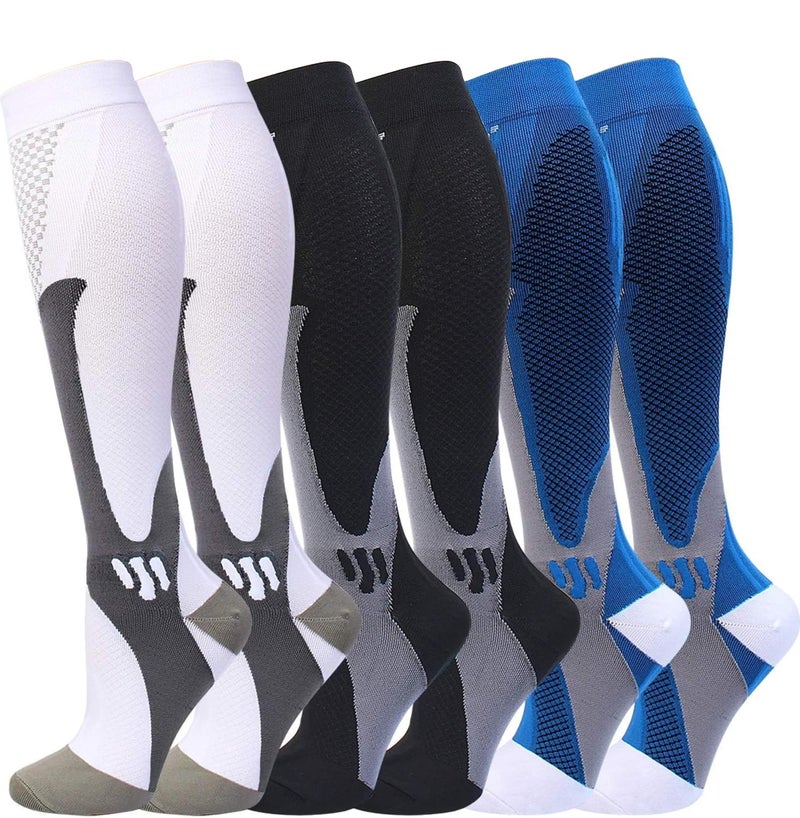 Double Couple 6 Pairs Compression Socks for Men Women 20-30mmhg Knee High Medical Support for Sports Nurses Circulation - Image 1