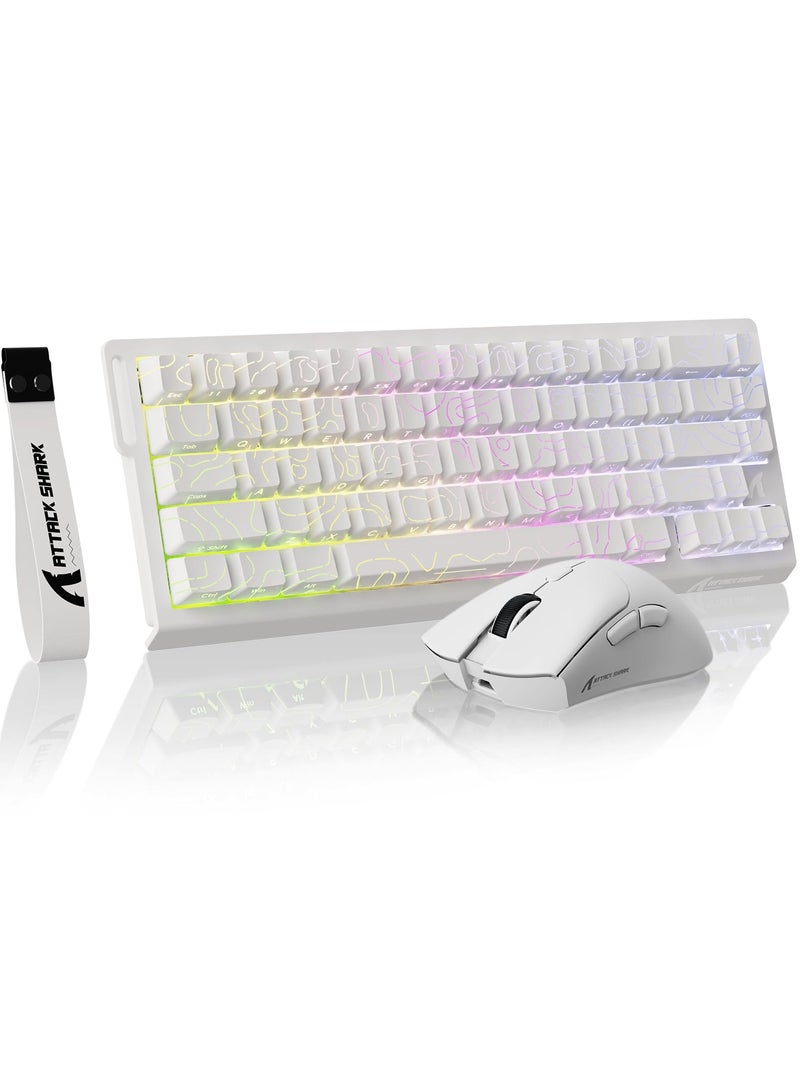 Attack Shark X68 HE Gaming Keyboard & R1 Mouse Combo,8KHz Magnetic Switch Keyboard, 16.8M RGB, Custom Actuation, 55g Ultra-Light Mouse with 18,000 DPI & Tri-Mode Connectivity for Esport Gamer-White - Image 1