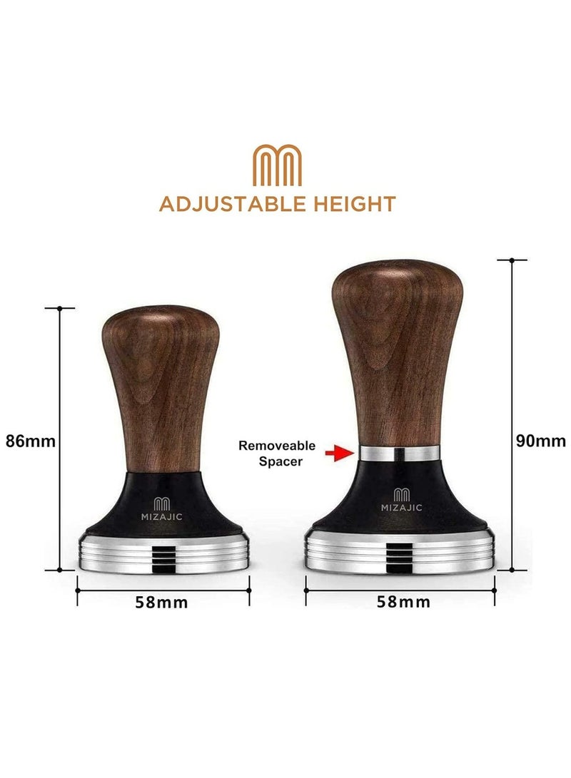 مزاجك مكبس قهوة MIZAJIC مقاس 58 مم مع قاعدة مسطحة من الفولاذ المقاوم للصدأ الآمن غذائيًا ومقبض من خشب الورد مطرقة ضغط مسحوق مثالية لمرشحات القهوة مقاس 58 مم - Image 3