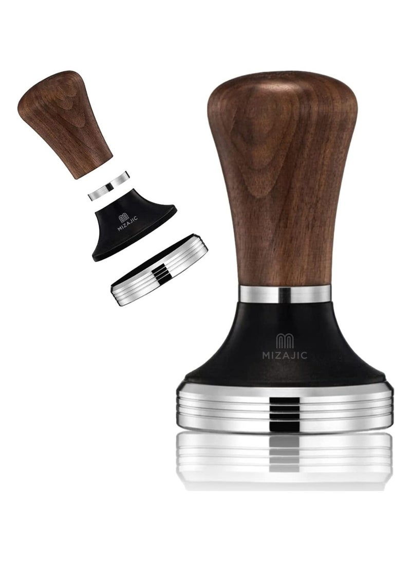مزاجك مكبس قهوة MIZAJIC مقاس 58 مم مع قاعدة مسطحة من الفولاذ المقاوم للصدأ الآمن غذائيًا ومقبض من خشب الورد مطرقة ضغط مسحوق مثالية لمرشحات القهوة مقاس 58 مم - Image 4