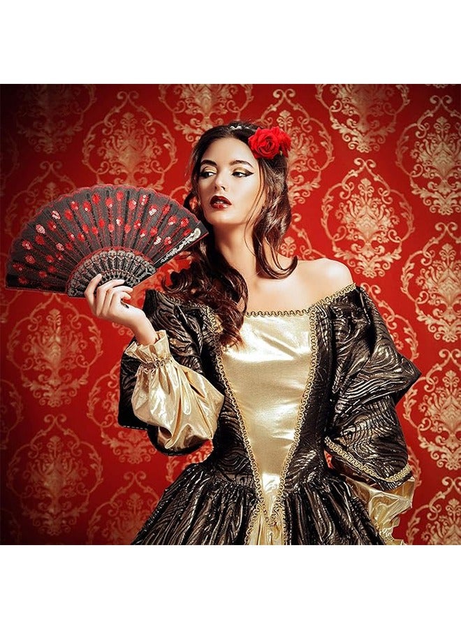 أخبار قطعتان من مشبك شعر على شكل زهرة الورد للنساء ومطرزة بالترتر ومروحة قابلة للطي يدوية لإكسسوارات شعر راقصة الفلامنكو وحفلات التنكر للفتيات - Image 2